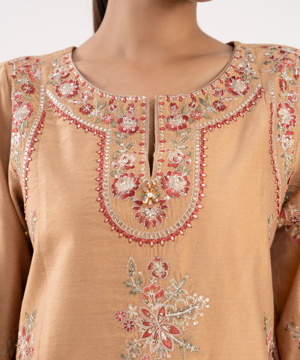 Women's RTW Silk Cotton Net Embroidered Pink Three Piece Suit