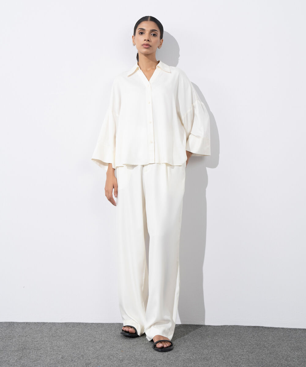 Women's Western Wear White  V-Neck Button Through Shirt