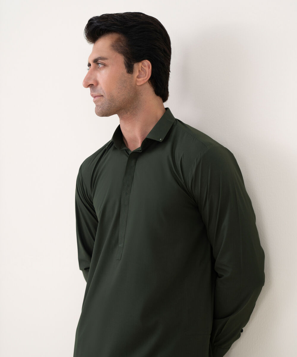 Men's Viscose Plain Green Kameez Shalwar