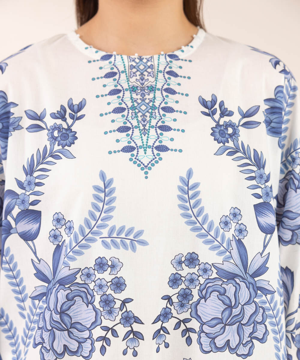 Women's RTW Lawn Blue Printed Boxy Shirt