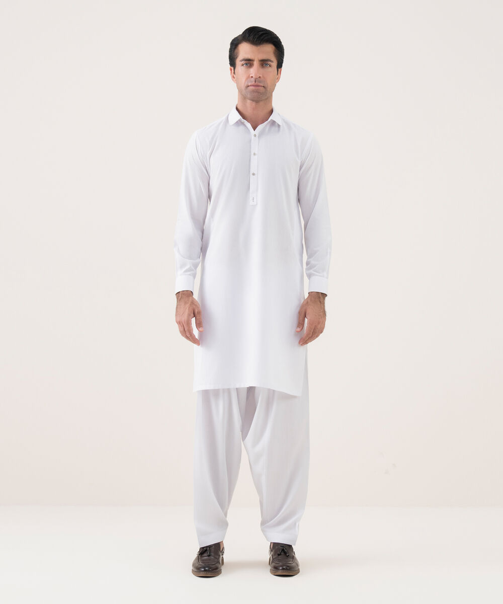 Men's 100% Cotton Plain White Kameez Shalwar