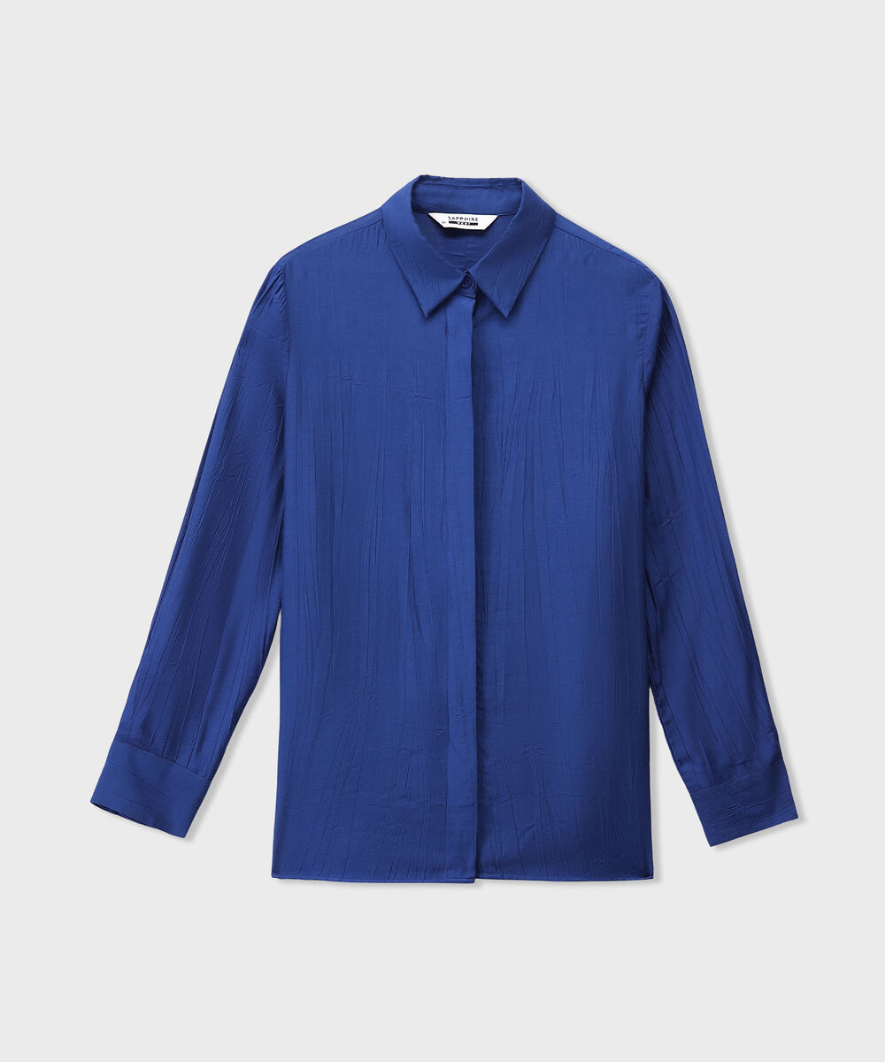 Women's Western Wear Blue Loose-Fit Textured Shirt