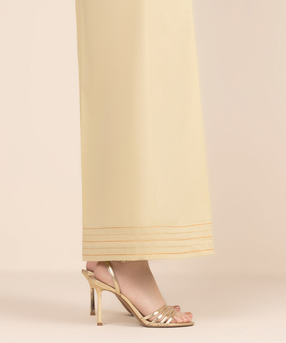 Women's RTW Cambric Beige Solid Flared Pants