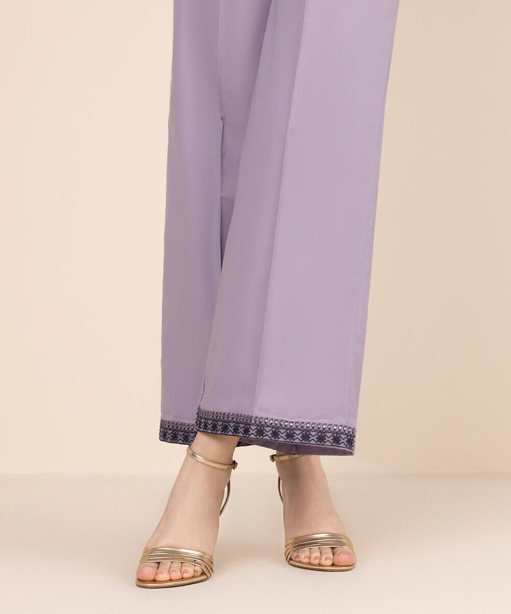 Women's RTW Cambric Purple Embroidered Culottes