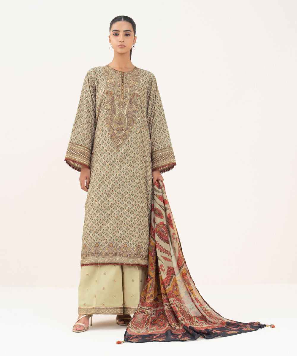 Bemberg Tissue Beige Printed Dupatta