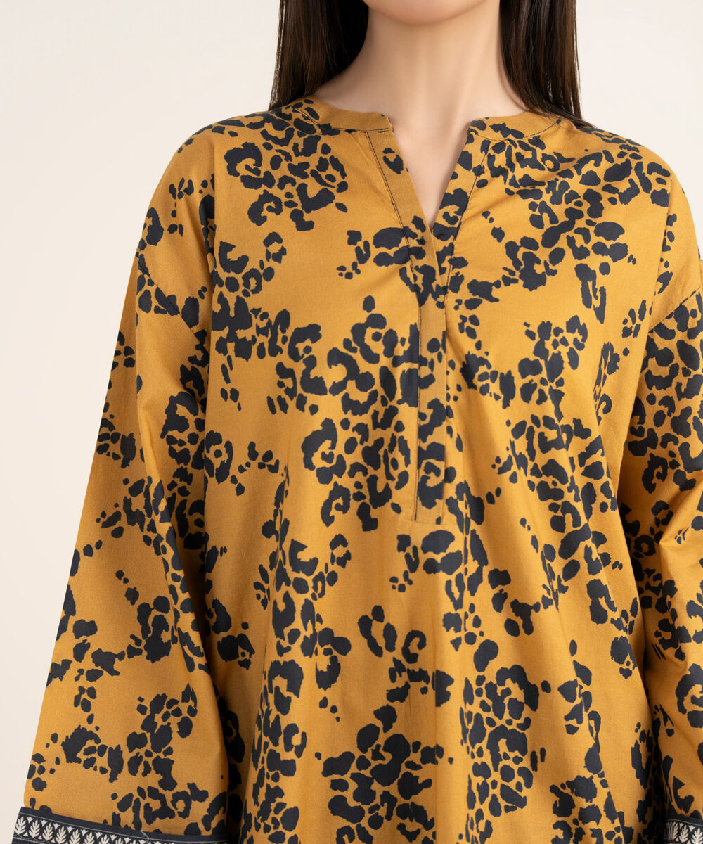 Women's RTW Cambric Brown Printed Drop Shoulder Shirt
