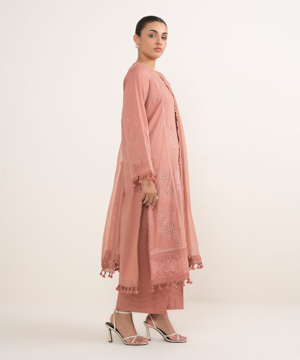 Women's Unstitched Lawn Embroidered Pink 3 Piece Suit