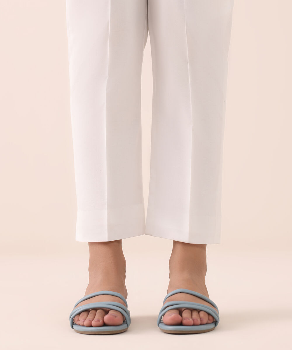 Women's Unstitched Cotton Printed Off White Trousers