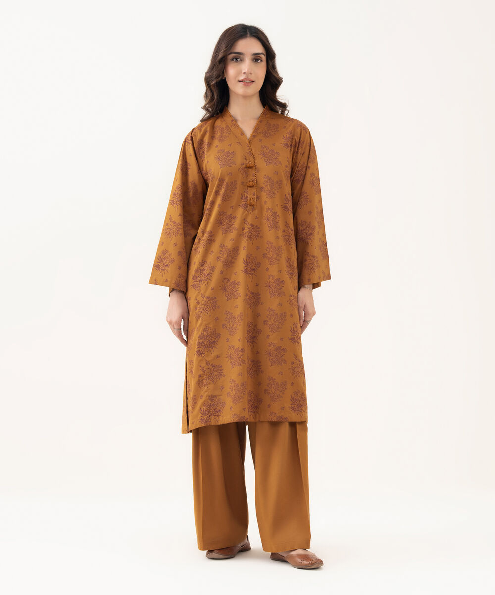Women's RTW Cotton Viscose Printed A-Line Brown Shirt