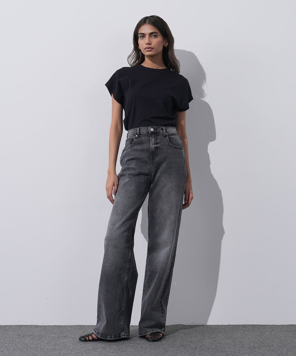 Women's Western Wear Grey Wide Leg Jeans