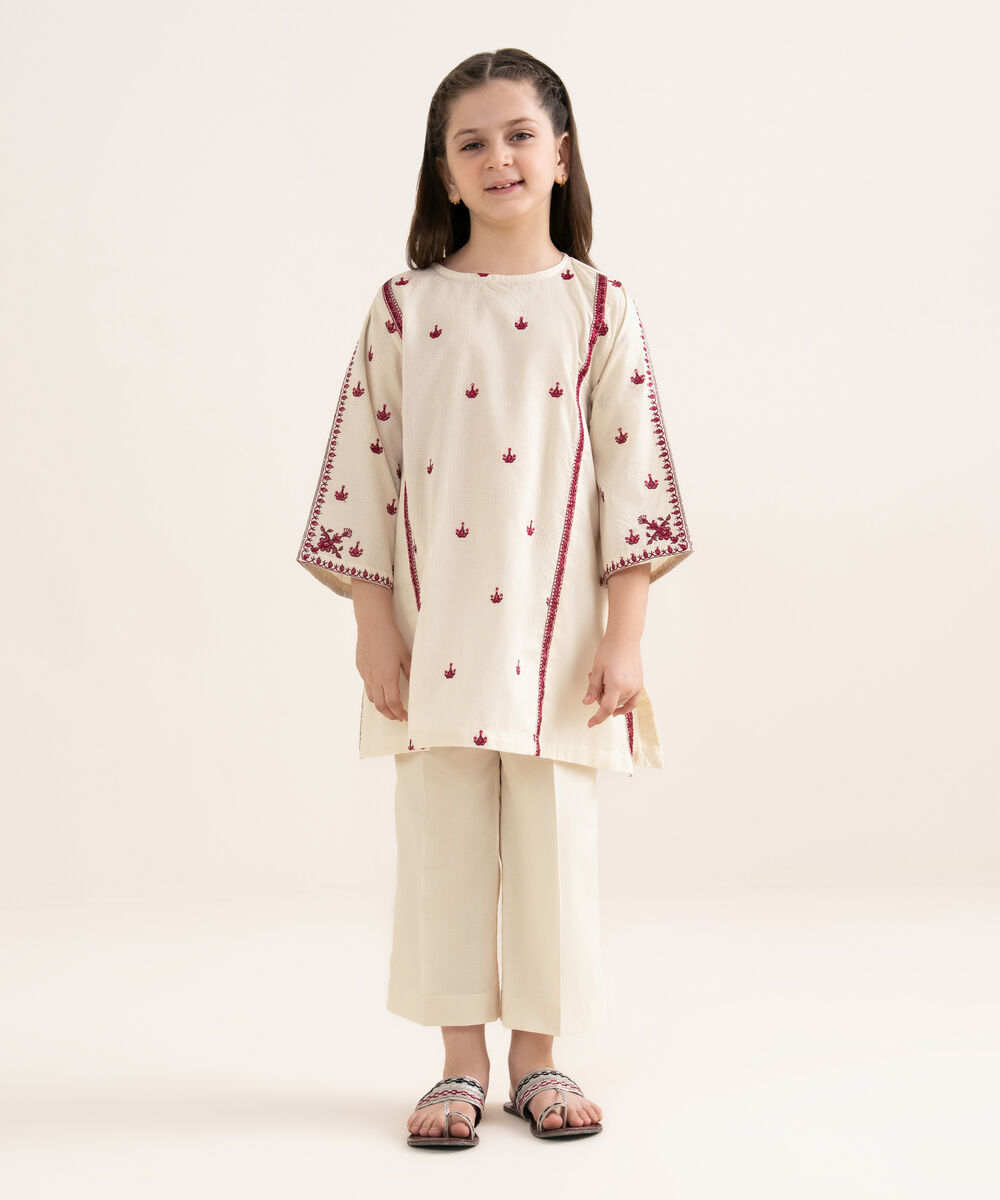 Girls Two Piece Embroidered Textured Lawn Suit