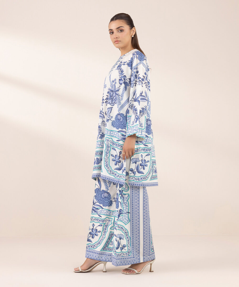 Women's RTW Lawn Blue Printed Boxy Shirt