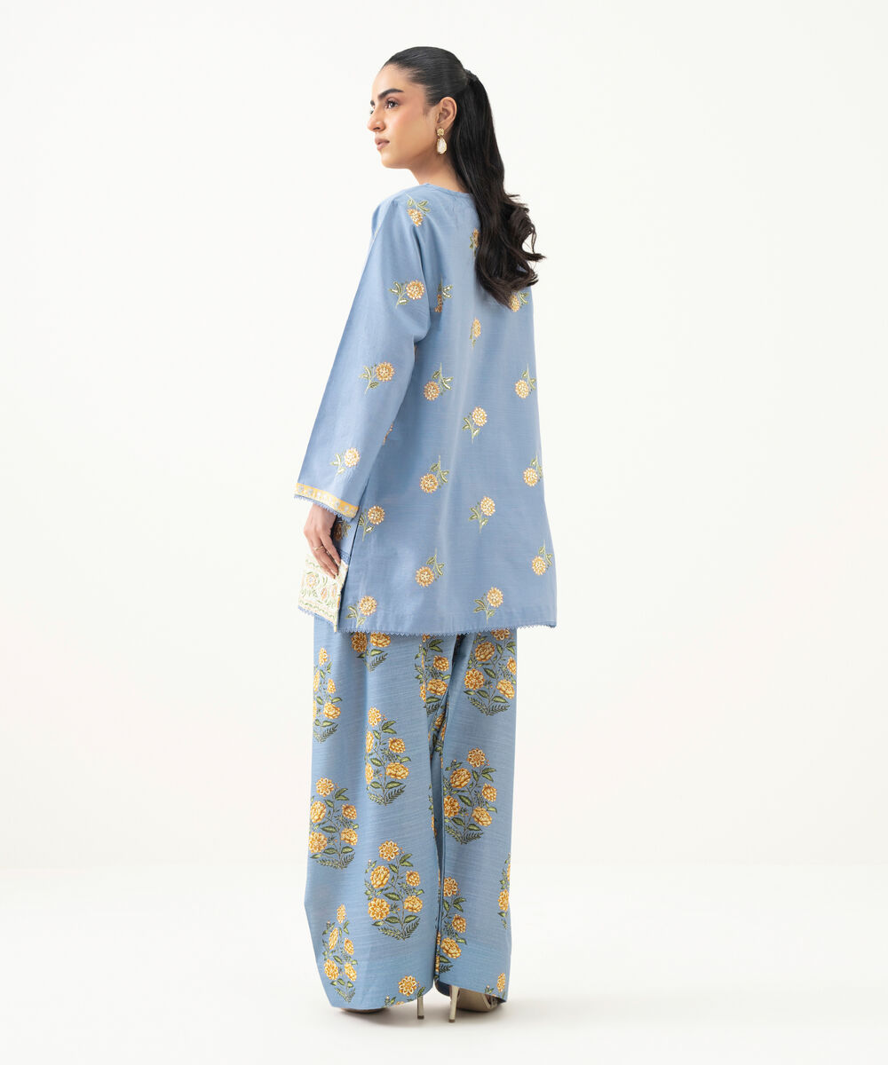 Women's RTW Light Khaddar Blue Embroidered Boxy Shirt