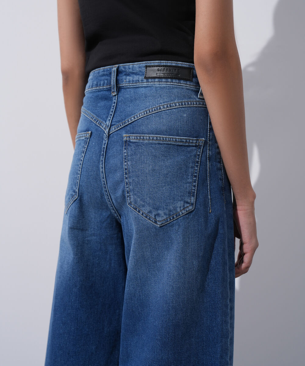 Women's Western Wear Blue Cropped Wide Leg Jeans