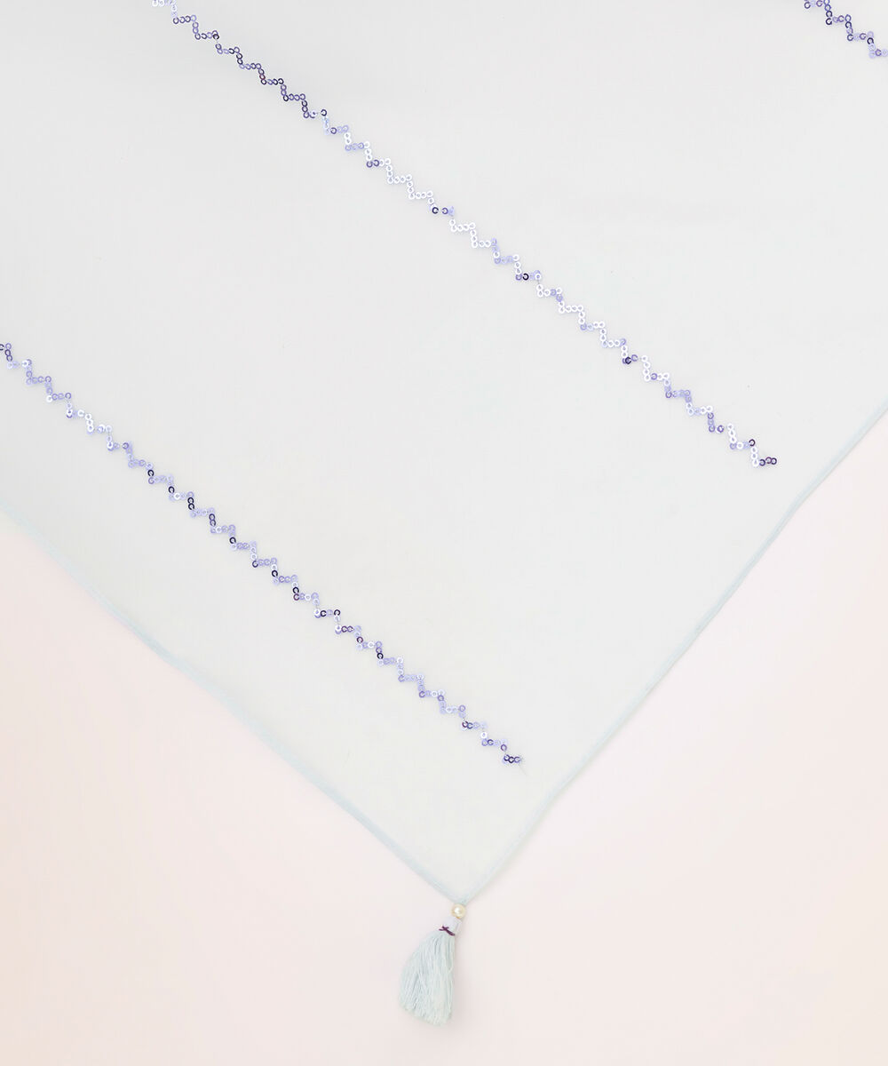 Blended Organza Blue Embroidered Dupatta