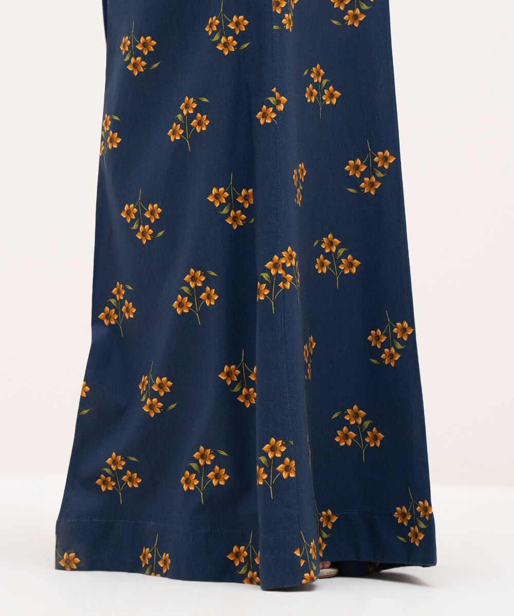 Women's RTW Cotton Viscose Blue Printed Flared Pants