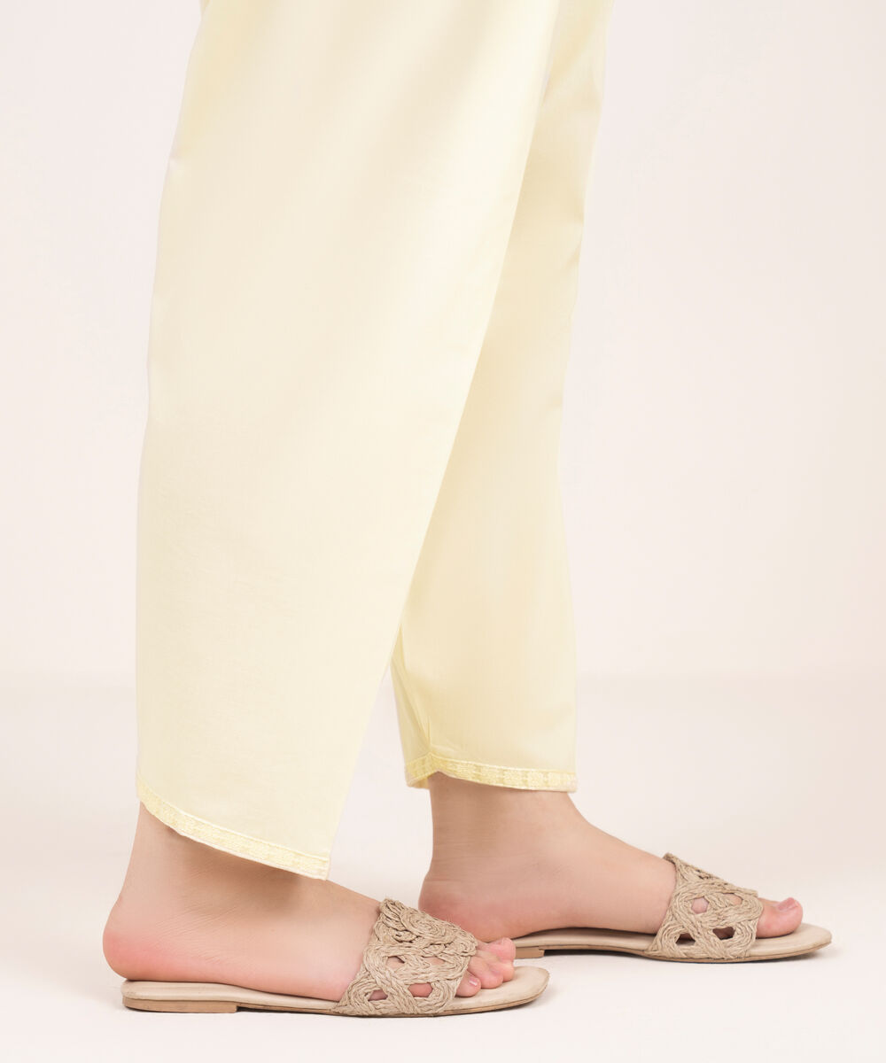 Women's RTW Cambric Off White Solid Embroidered Shalwar