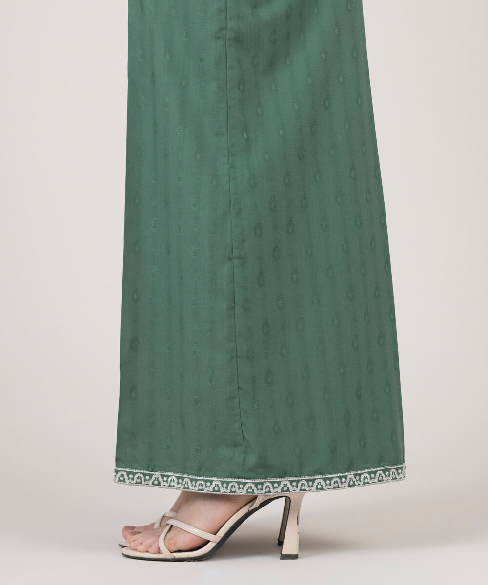Women's RTW Cotton Jacquard Embroidered Green Flared Pants