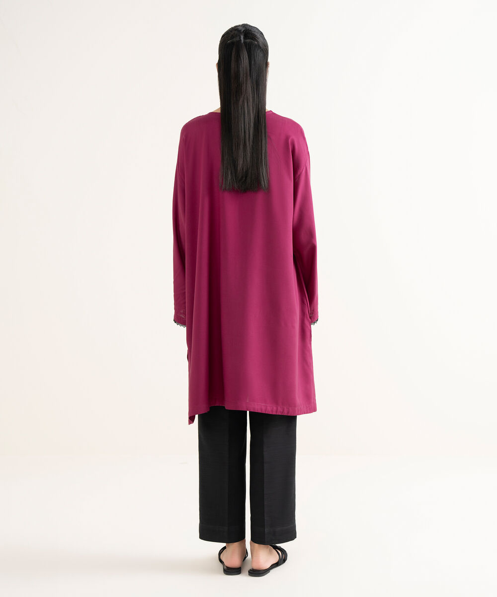 Women's RTW Cotton Viscose Solid Drop Shoulder Pink Shirt