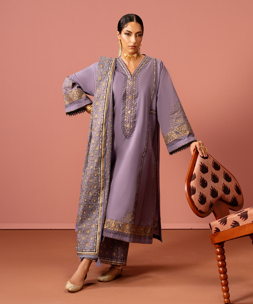 Fine Voile Purple Printed Dupatta