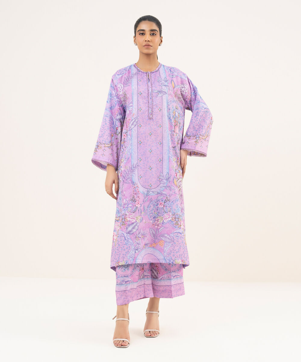 Women's RTW Blended Grip Purple Printed A-Line 2 Piece Suit