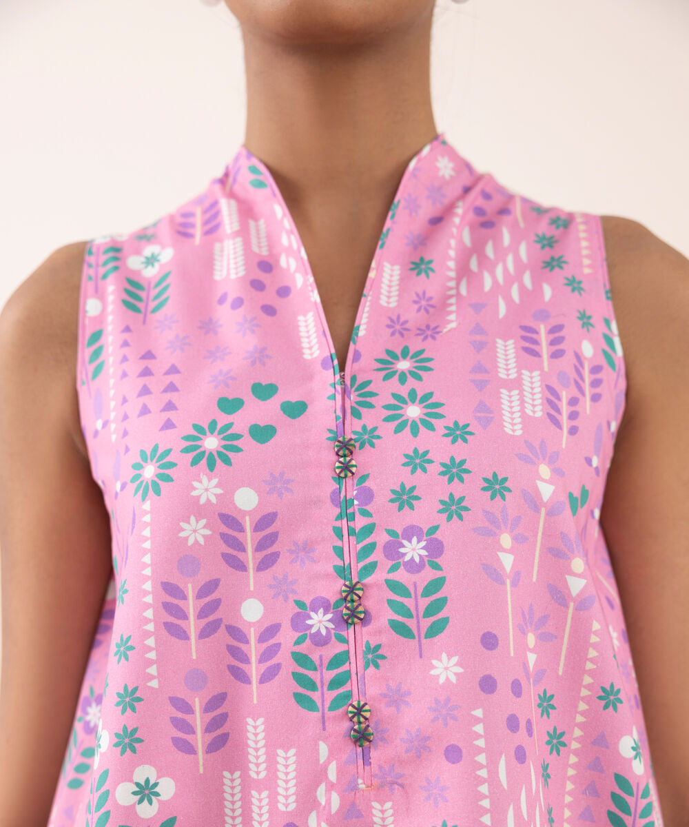 Women's Unstitched Cotton Printed Pink Shirt