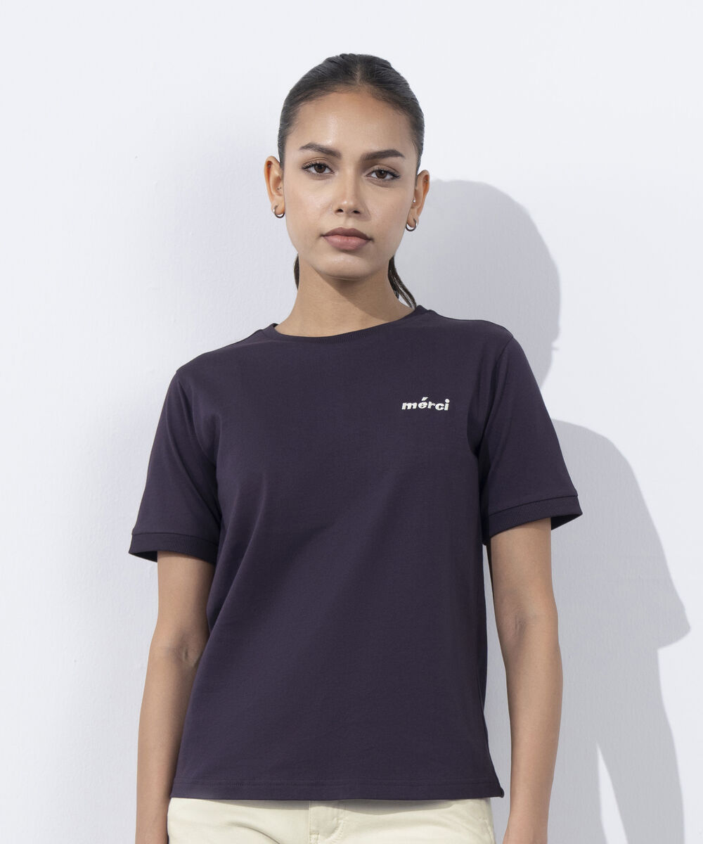 Women's Western Wear Purple Graphic Print T-Shirt