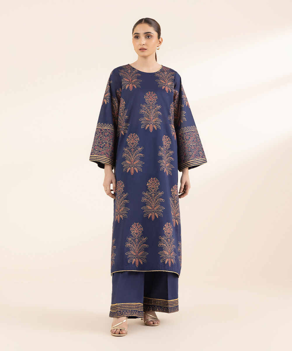 Women's RTW Lawn Blue Printed A-Line Shirt