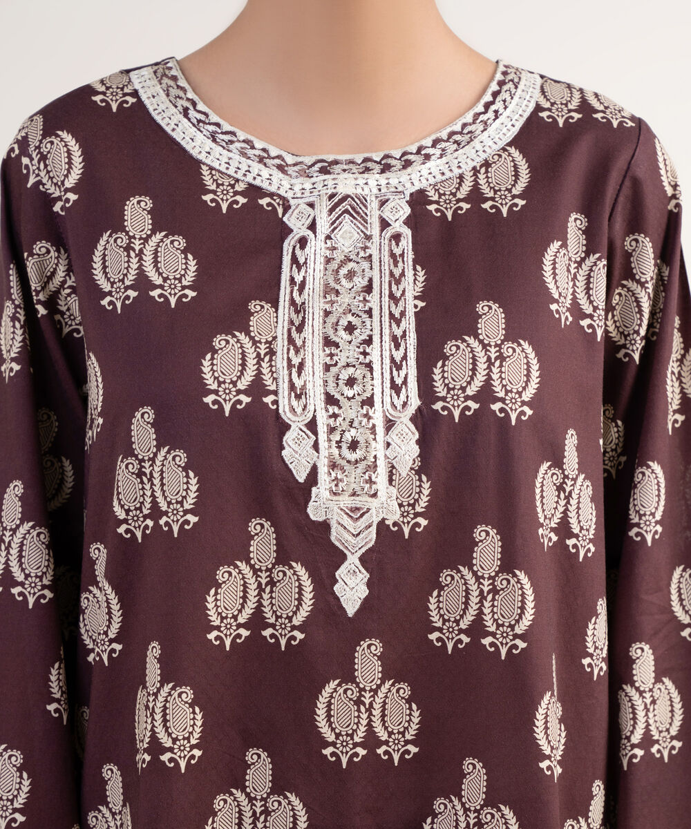 Women's RTW Textured Lawn Coral Embroidered A-Line Shirt