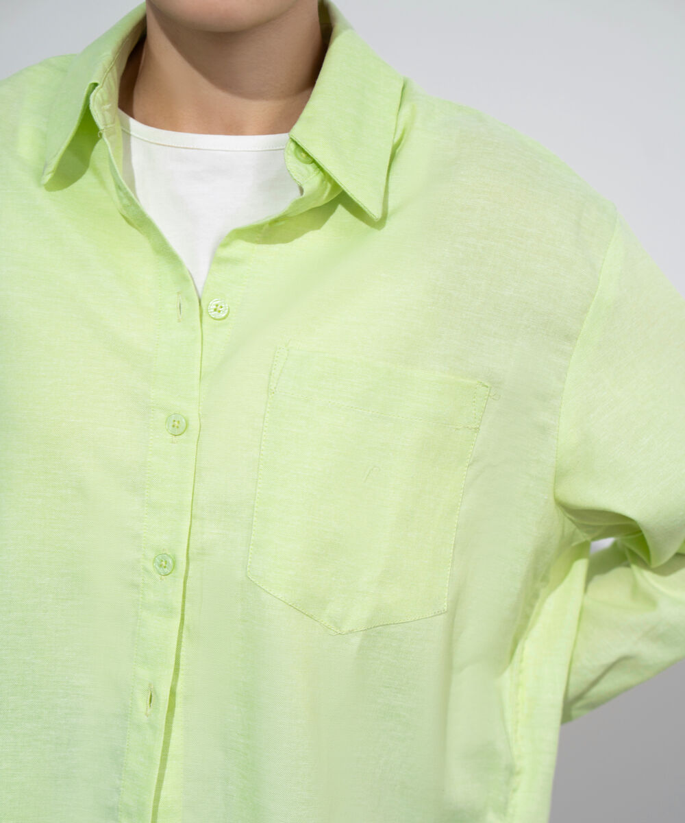 Women's Western Wear Lime Loose-Fit Oxford Shirt