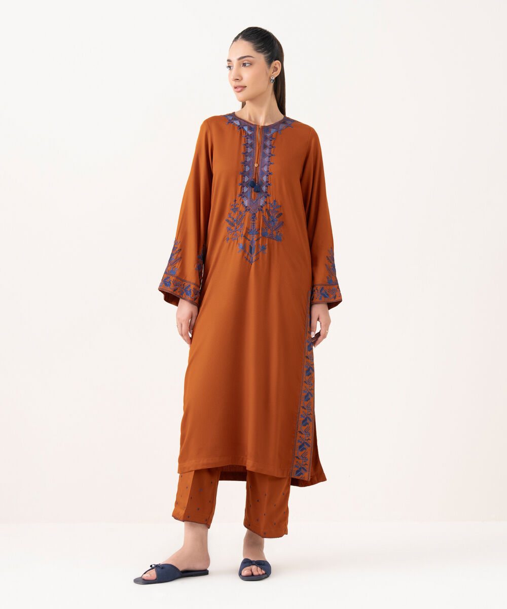 Women's RTW Bedford  Embroidered Rust A-Line Shirt