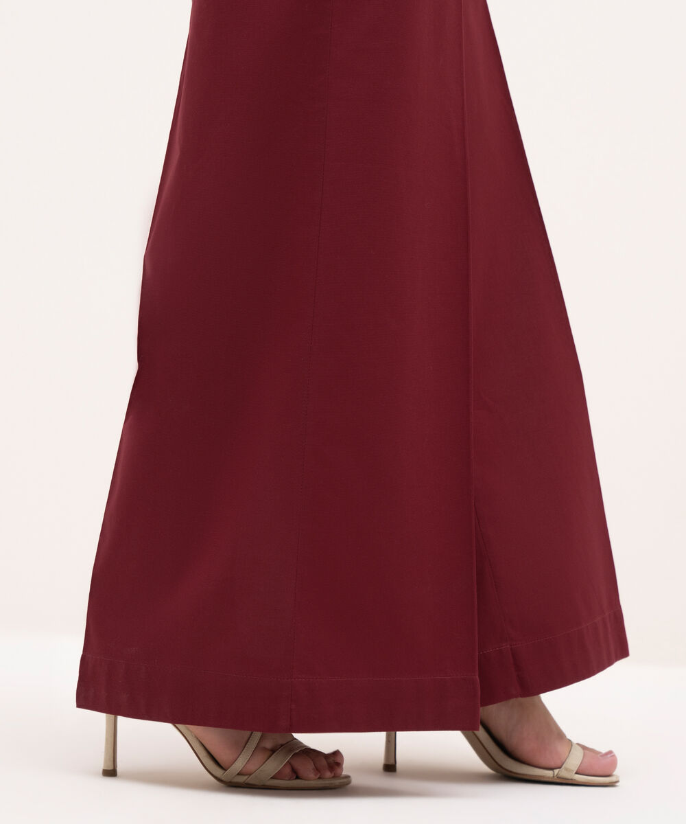 Women's RTW Cambric Maroon Solid Flared Pants