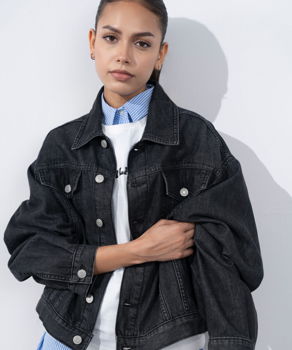 Women's Western Wear Grey Denim Trucker Jacket