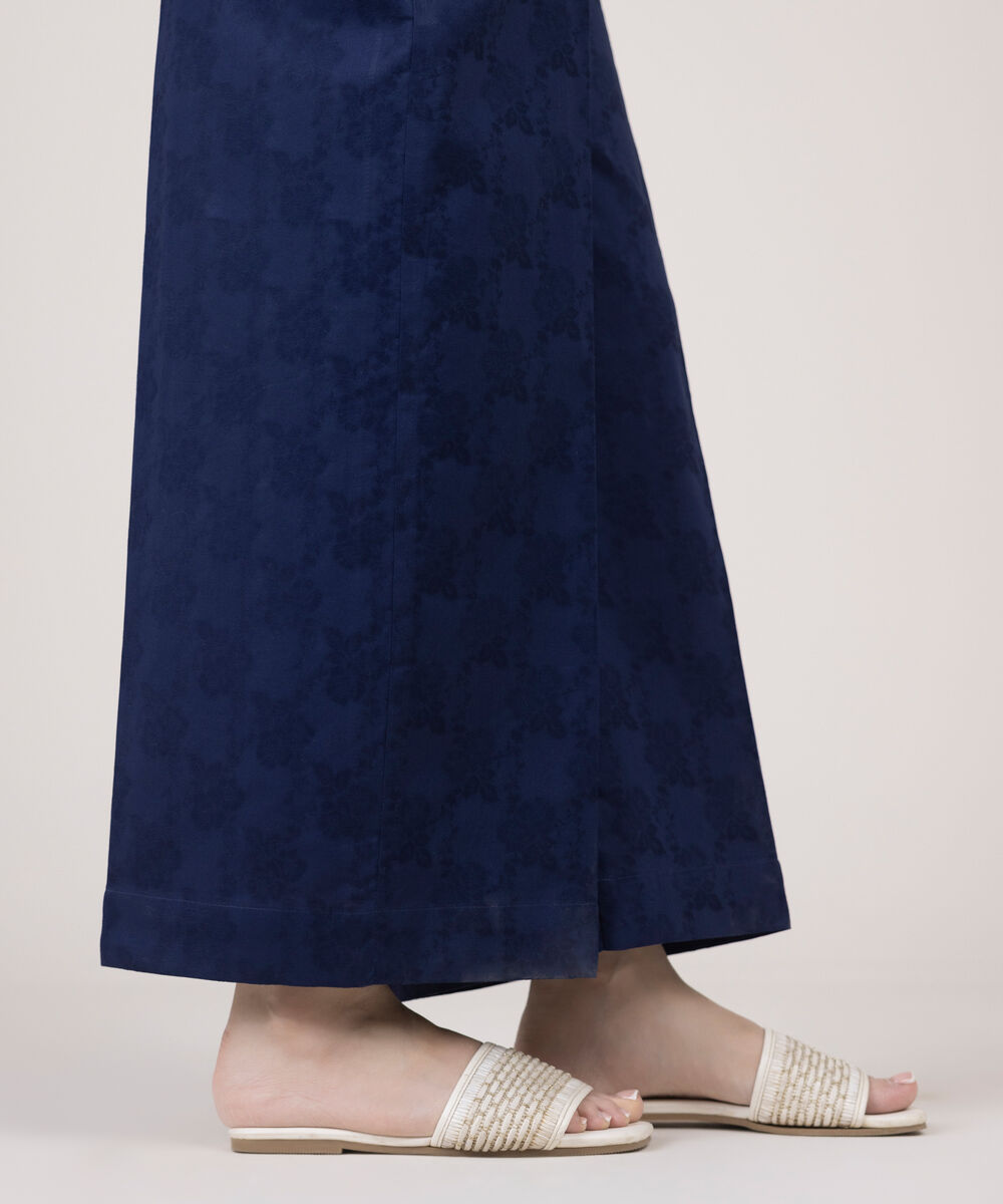Women's RTW Cotton Jacquard Blue Solid Culottes