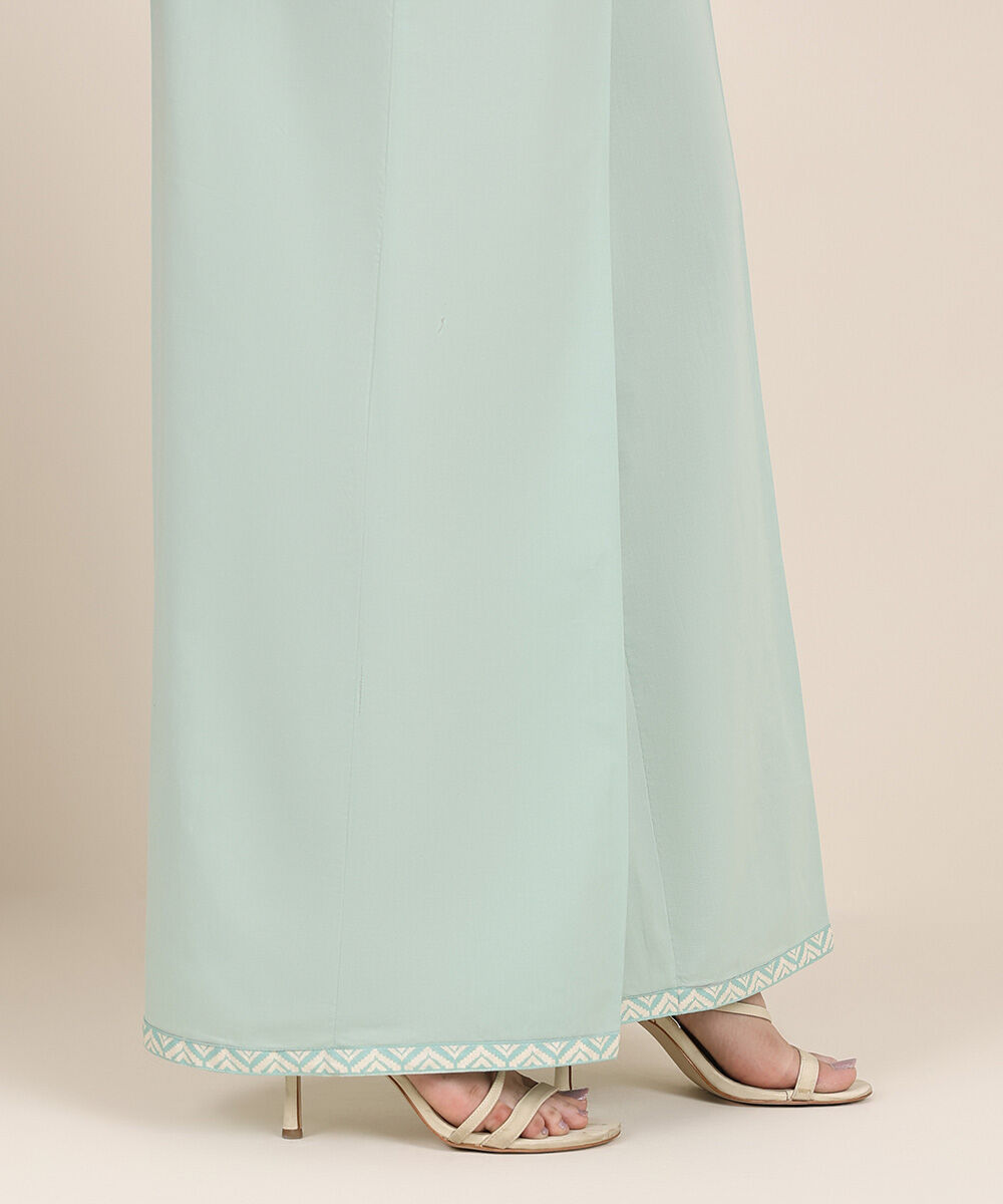 Women's RTW Cambric Blue Solid Flared Pants