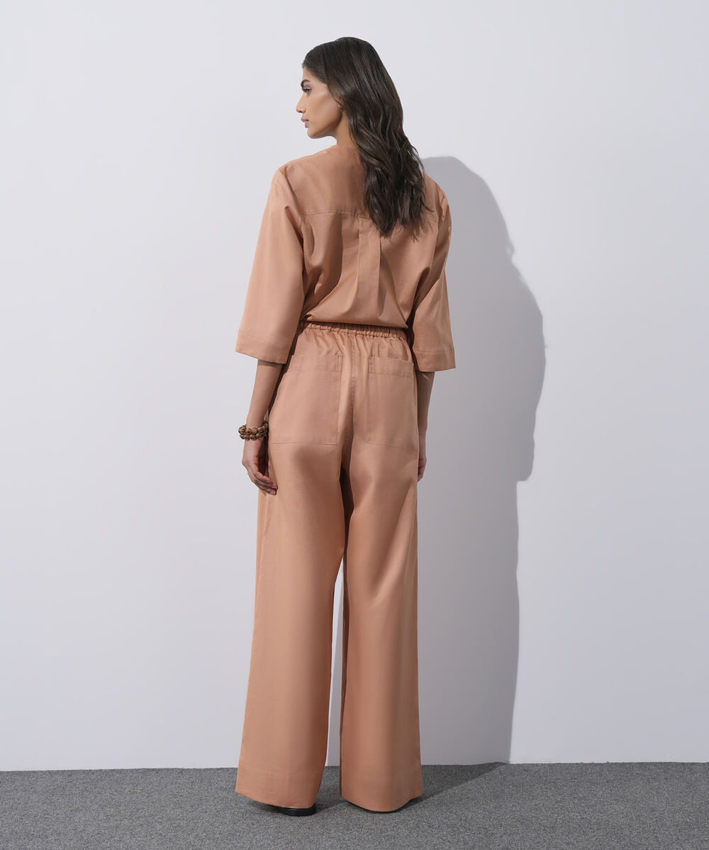 Women's Western Wear Peach Linen Blend Pull On Trousers