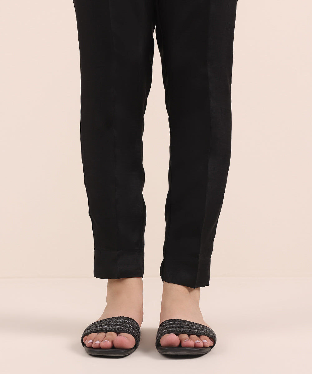 Woman - Black Raw Silk Cigarette Pants