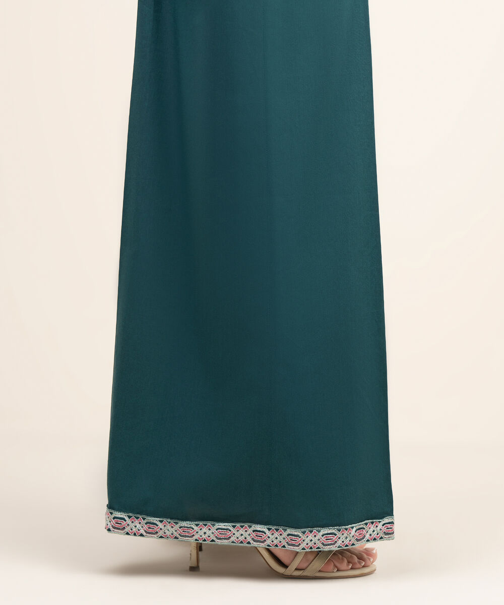 Women's RTW Cotton Viscose Embroidered Green Flared Pants