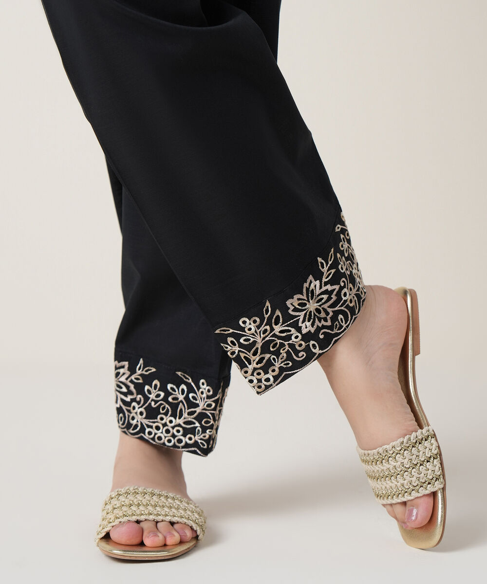 Women's RTW Cross Hatch Black Embroidered Trousers