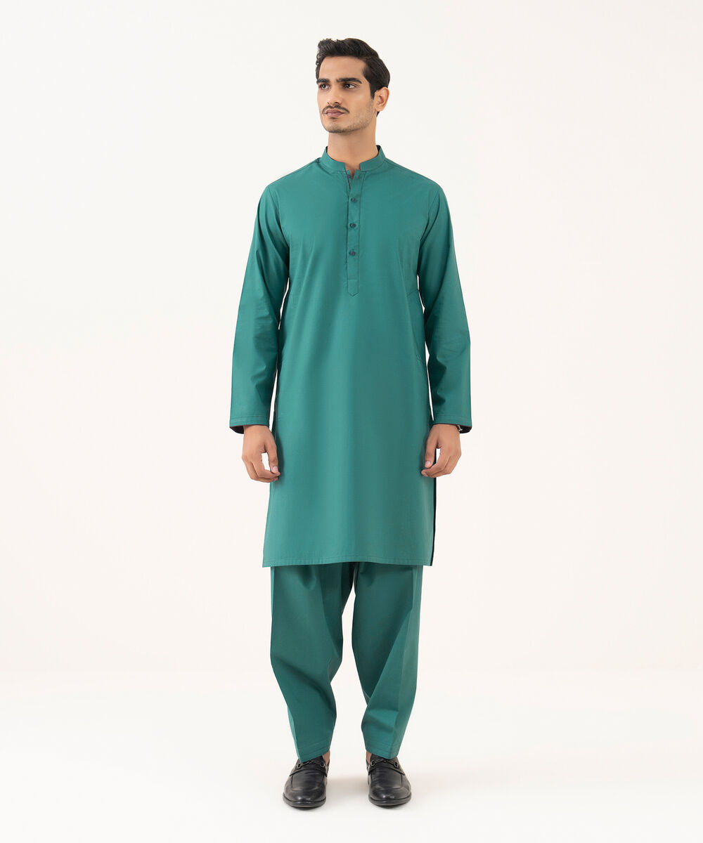 Men's 100% Cotton Plain Teal Green Kurta Shalwar