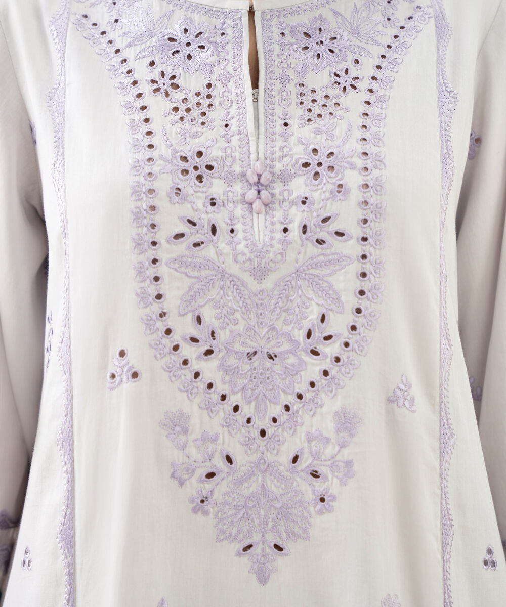 Women's Unstitched Fine Cotton Satin Embroidered Purple 3 Piece Suit