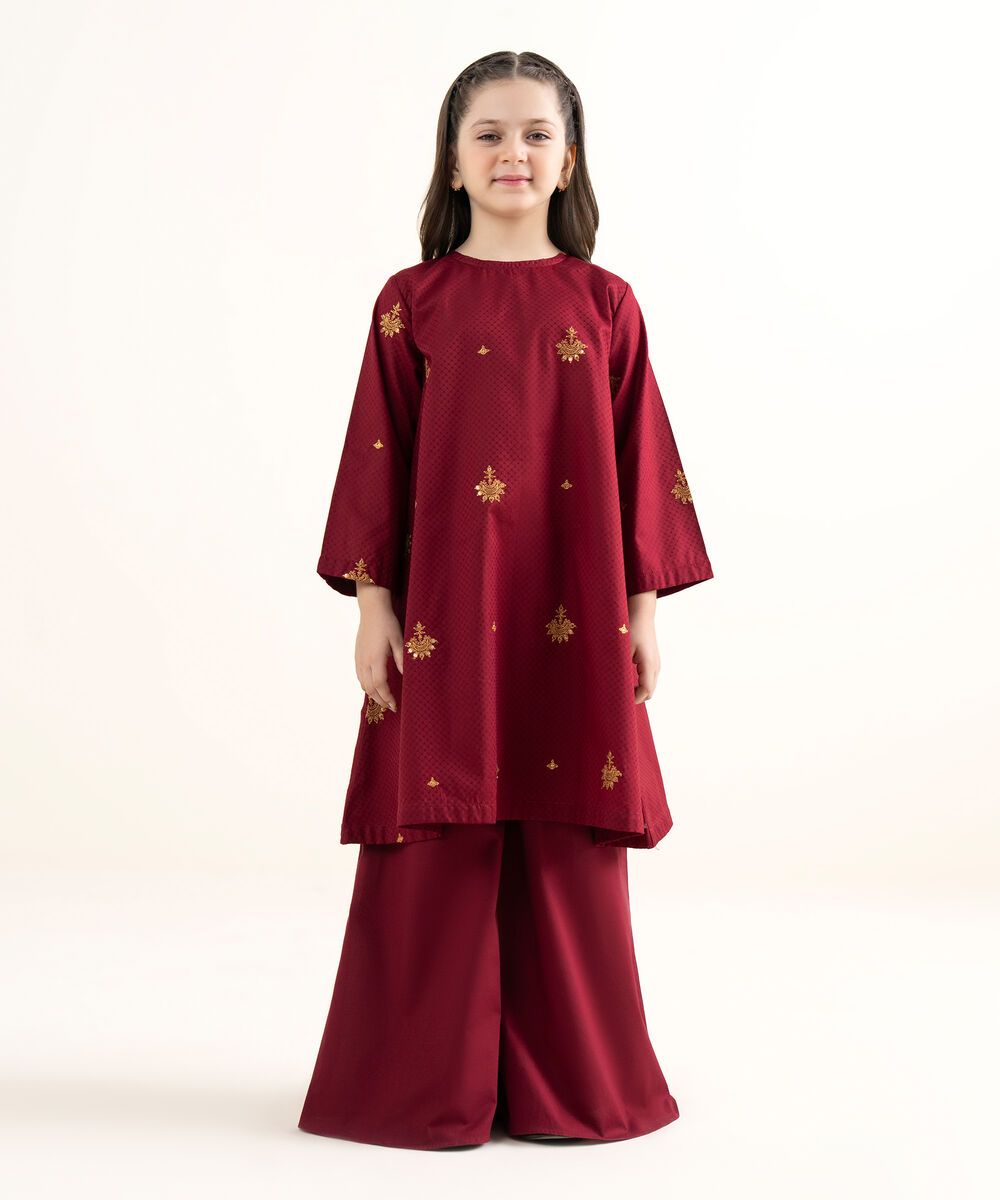 Girls Two Piece Embroidered Textured Lawn Suit