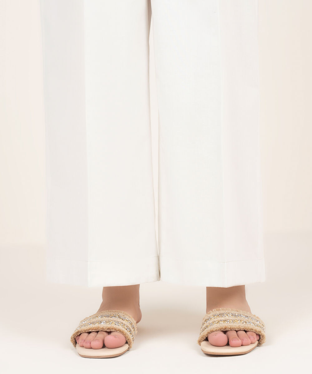 Women's RTW Cambric Grey Solid Flared Pants