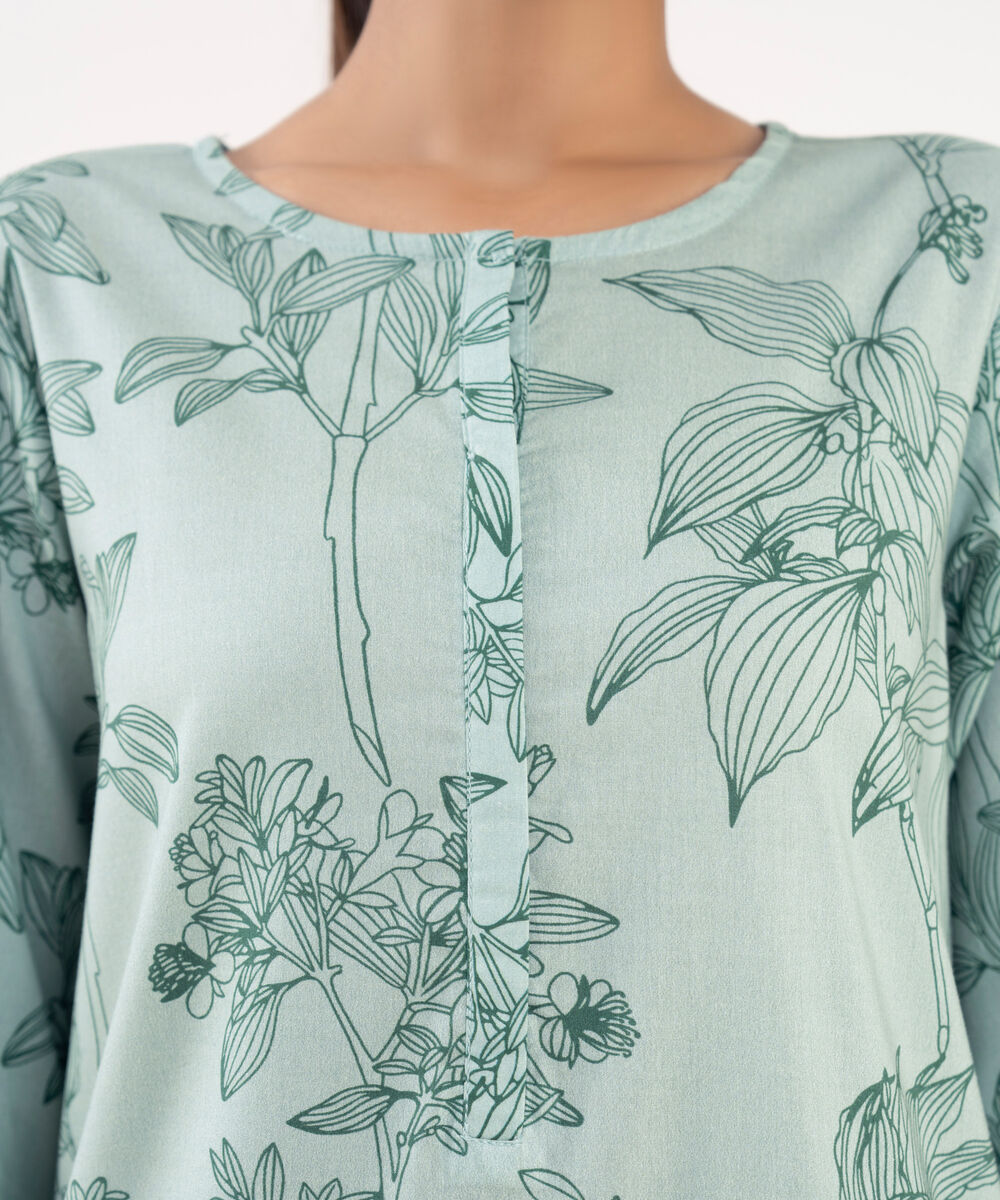 Women's RTW Viscose Lawn Blue Printed Straight Shirt