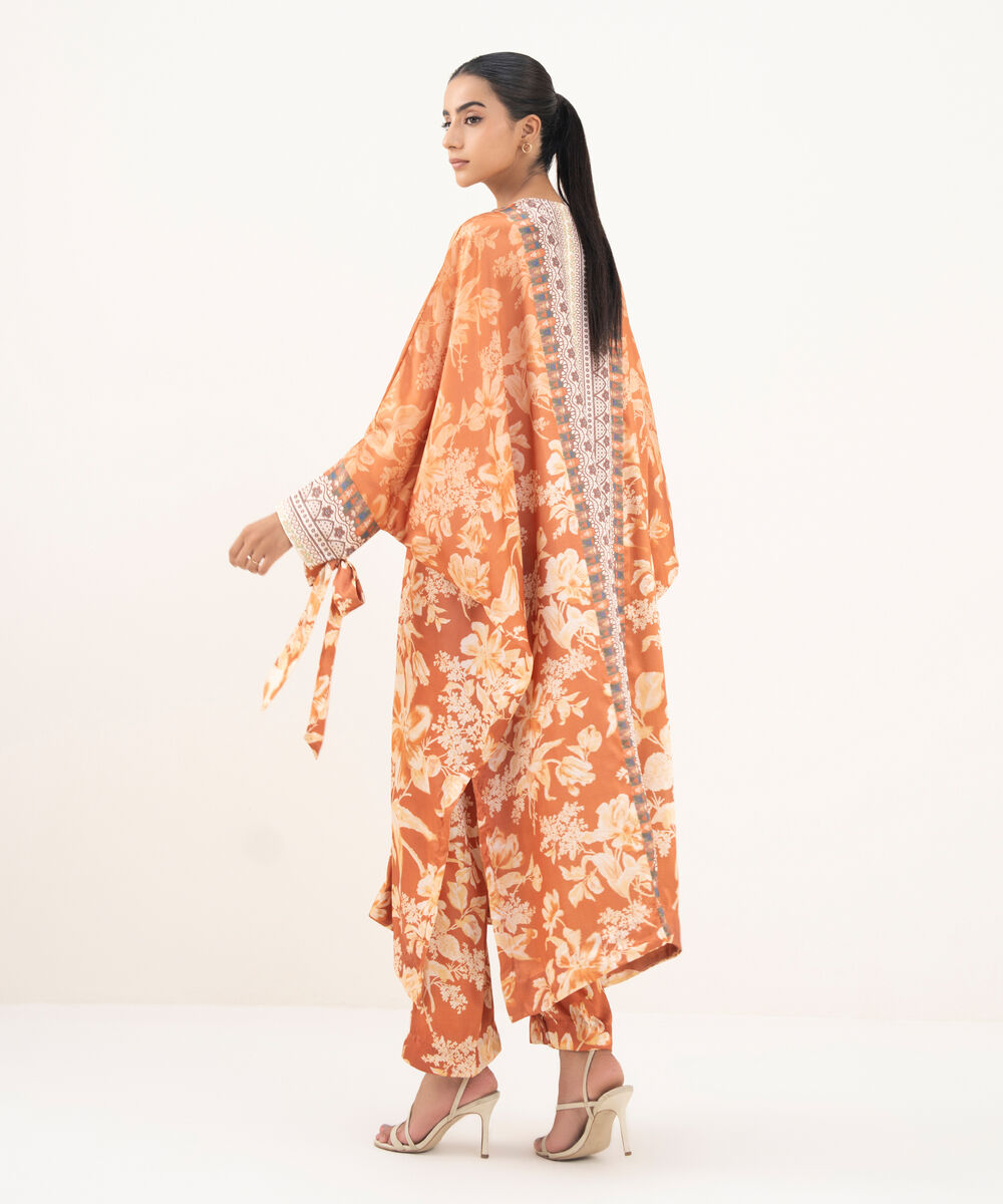 Women's RTW Blended Satin Brown Printed 2 Piece Suit