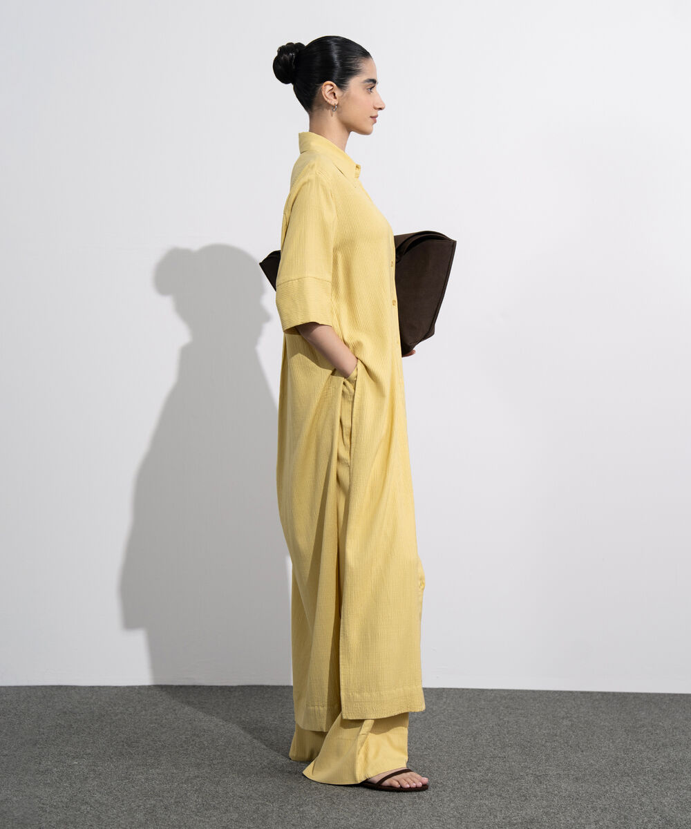 Women's Western Wear Lime Seersucker Button Through Dress