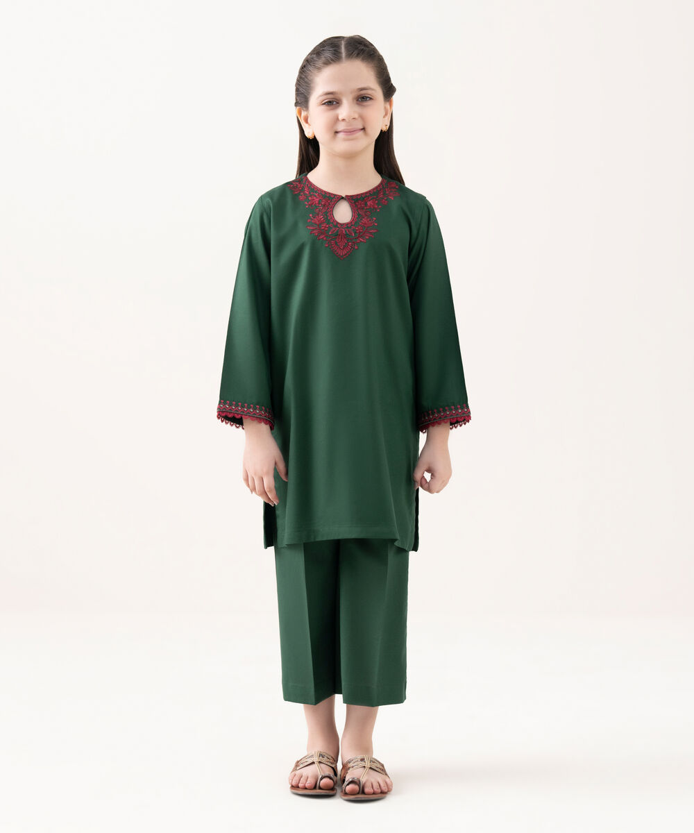 Girls Viscose Marina Green Dyed Kidswear Shirt and Trousers