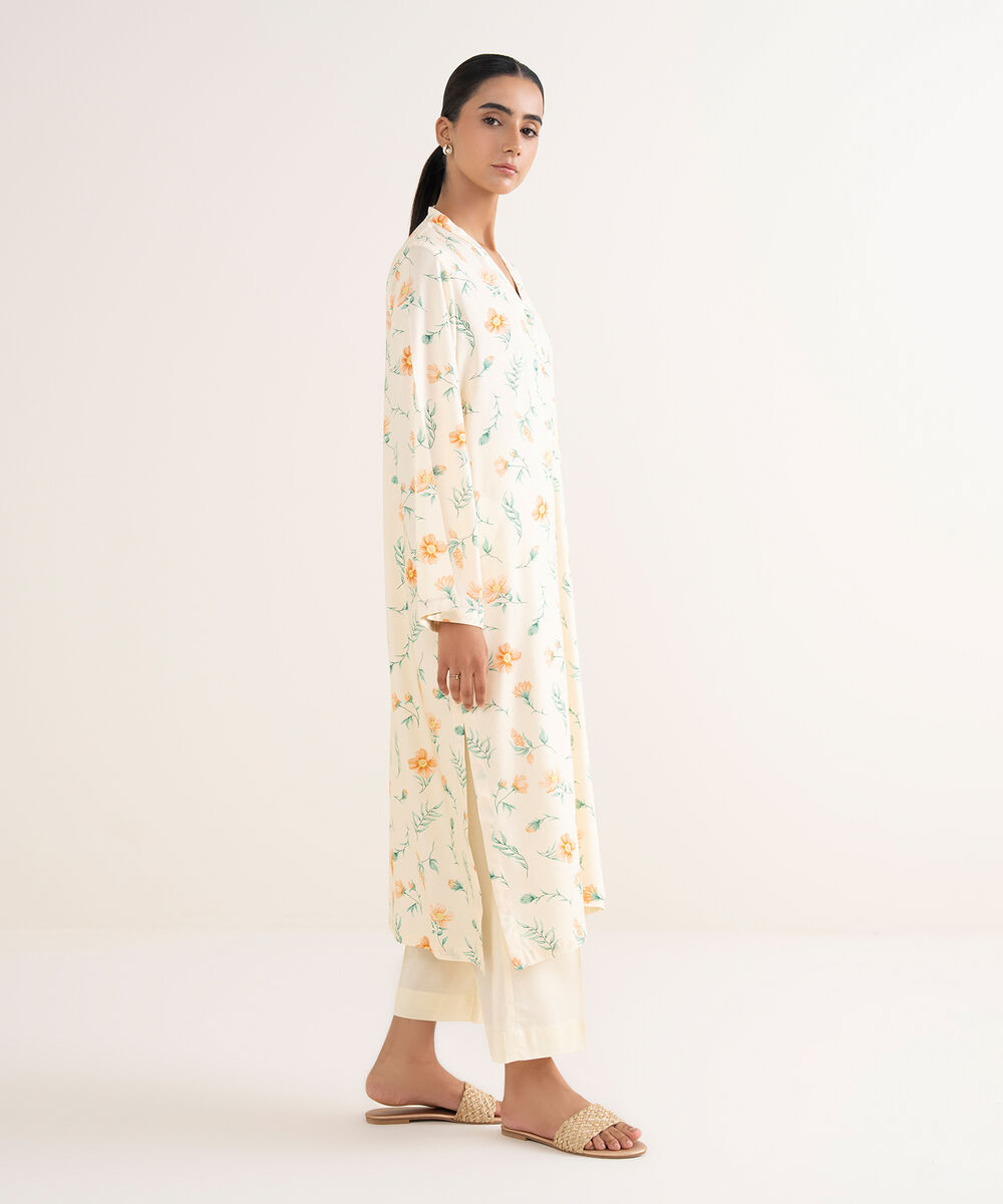 Women's RTW Arabic Lawn Yellow Printed Straight Shirt