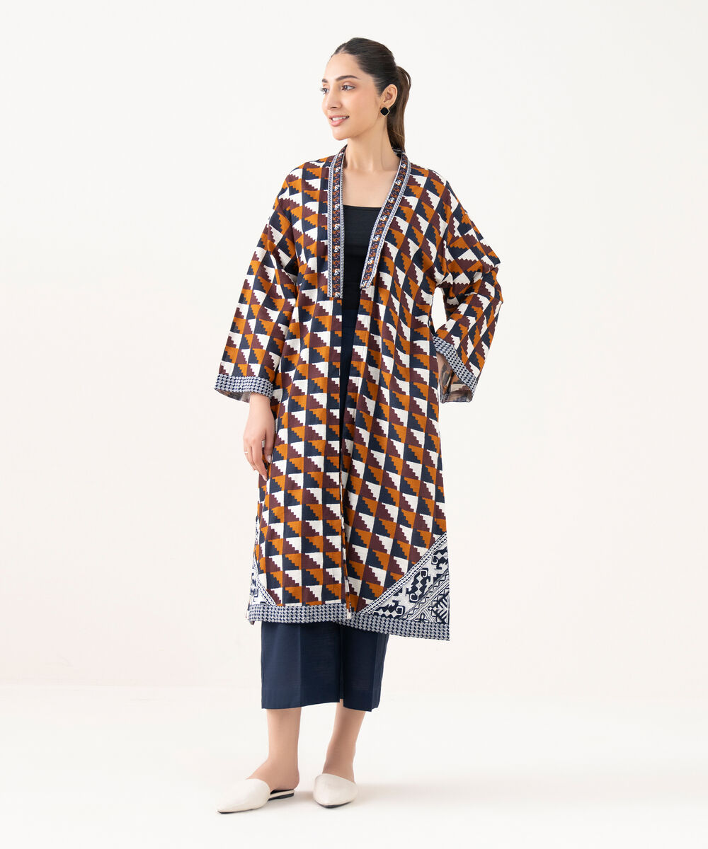 Women's RTW Light Khaddar Embroidered Brown Front Open Shirt