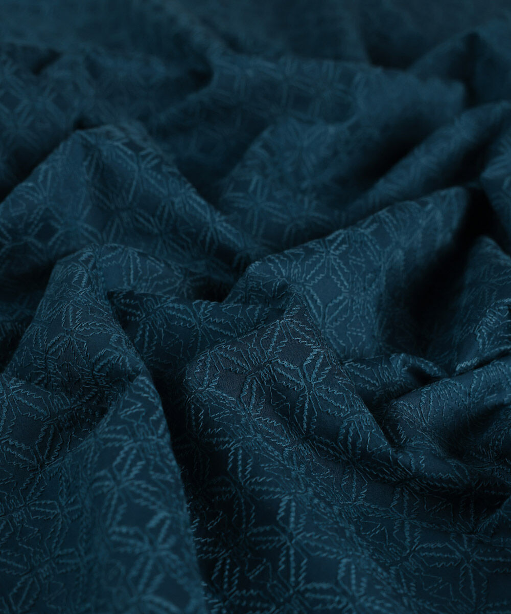 Men's Unstitched Cotton Schiffli Blue Kurta